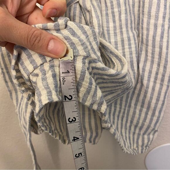 Zara linen white blue striped belted button front romper jumpsuit sailor XS - Picture 10 of 13